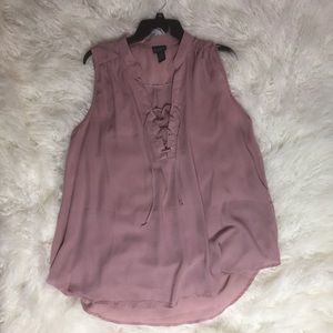 Popover Dusty Pink Sheerish Sleeveless Lace Up Top